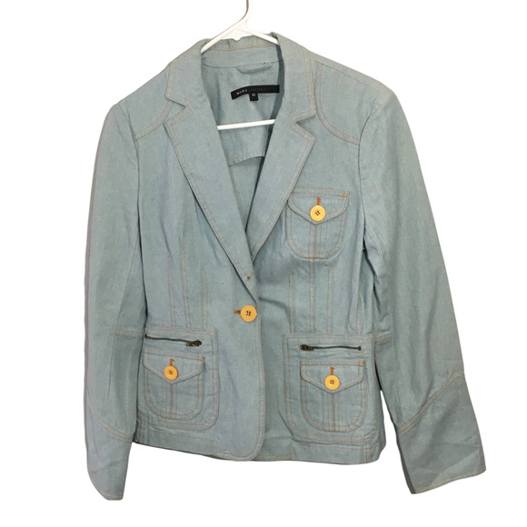 Marc Jacobs Women's One Button Cotton Denim Blazer jacket Sz 10 Long Sleeve - Picture 10 of 10